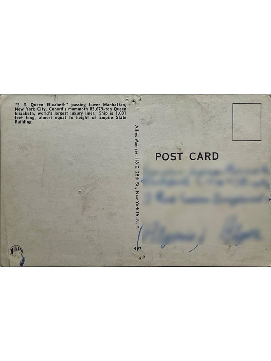 Verso de la carte postale