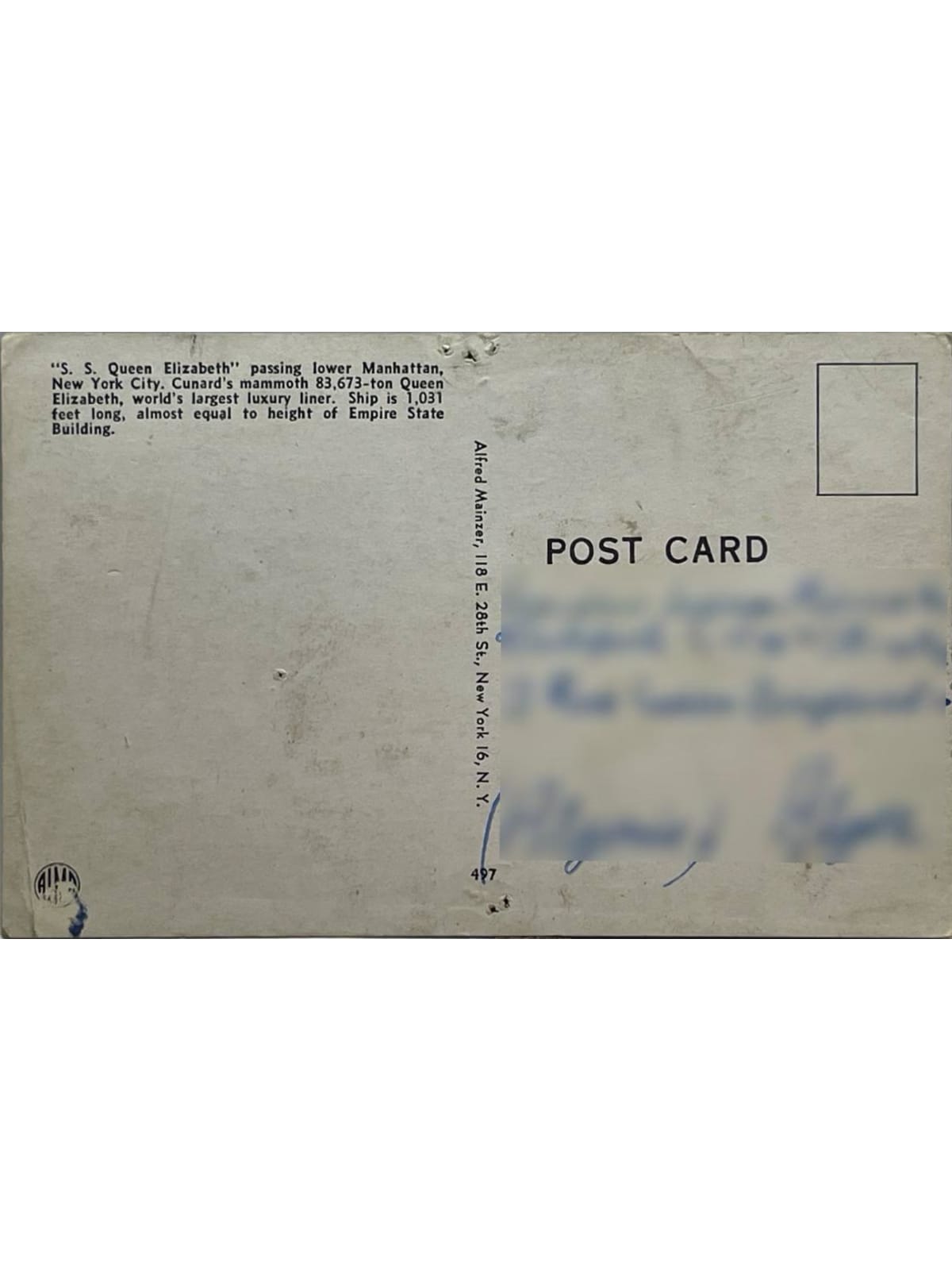 Verso de la carte postale