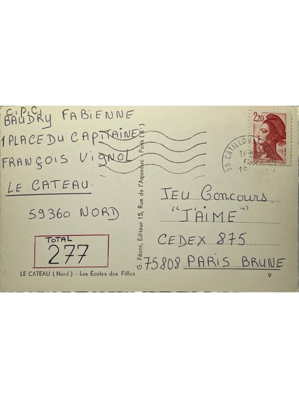 Verso de la carte postale