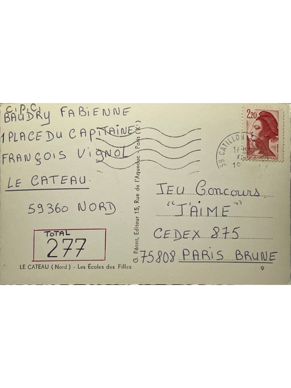 Verso de la carte postale