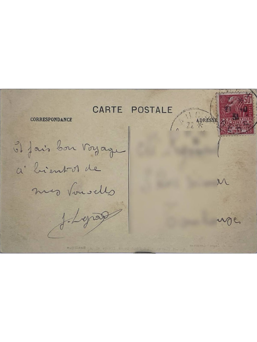Verso de la carte postale