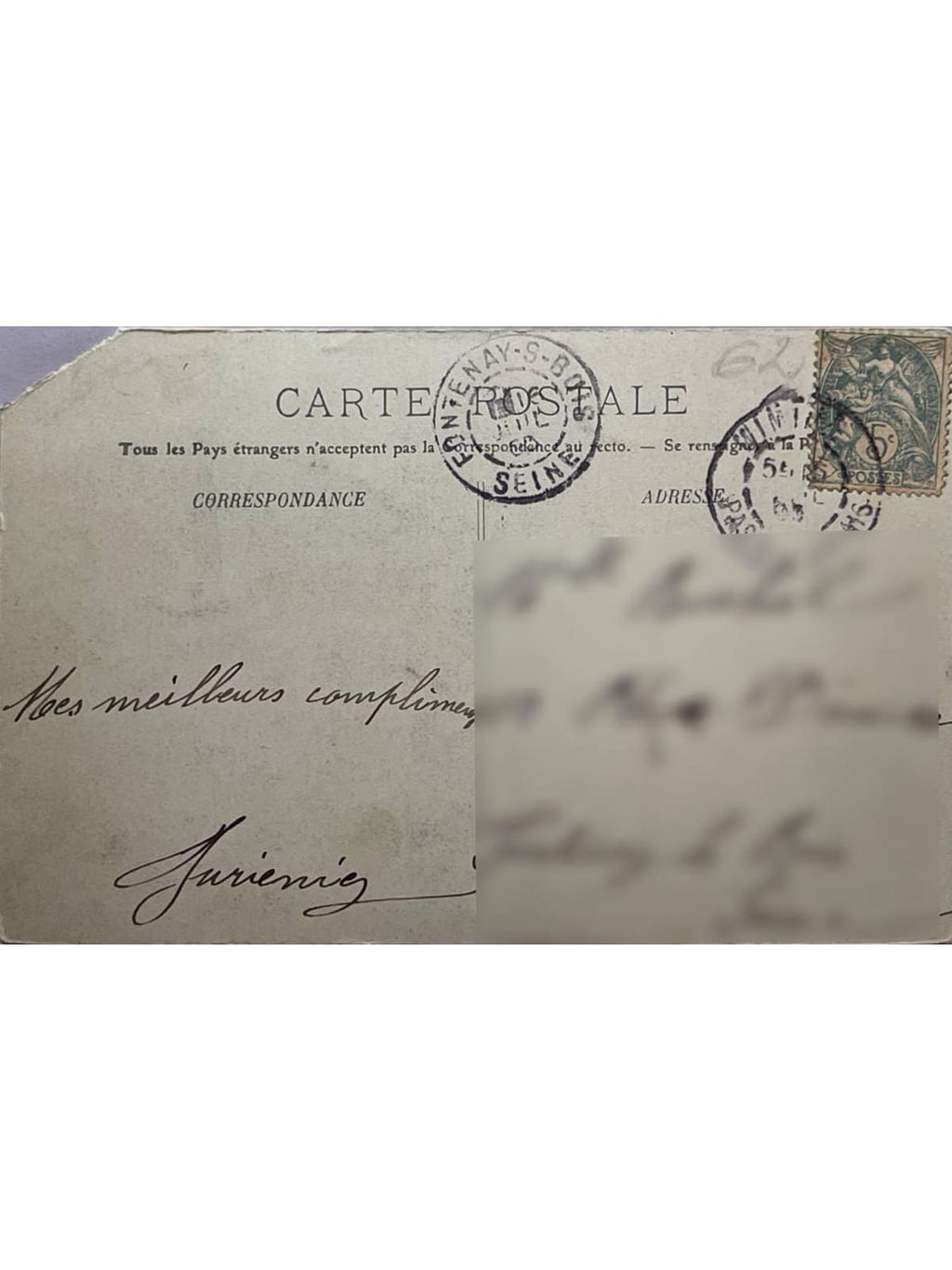Verso de la carte postale