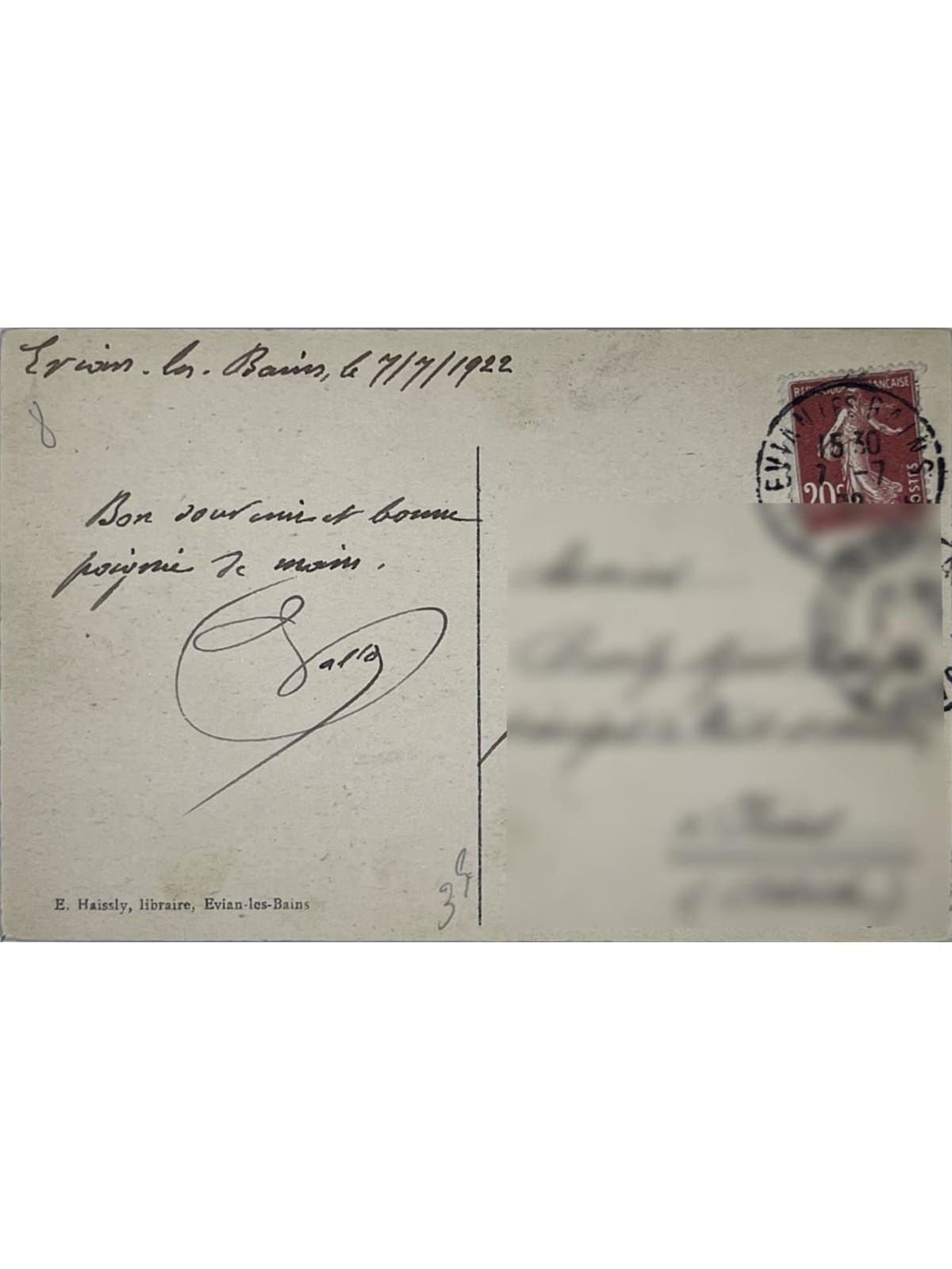 Verso de la carte postale