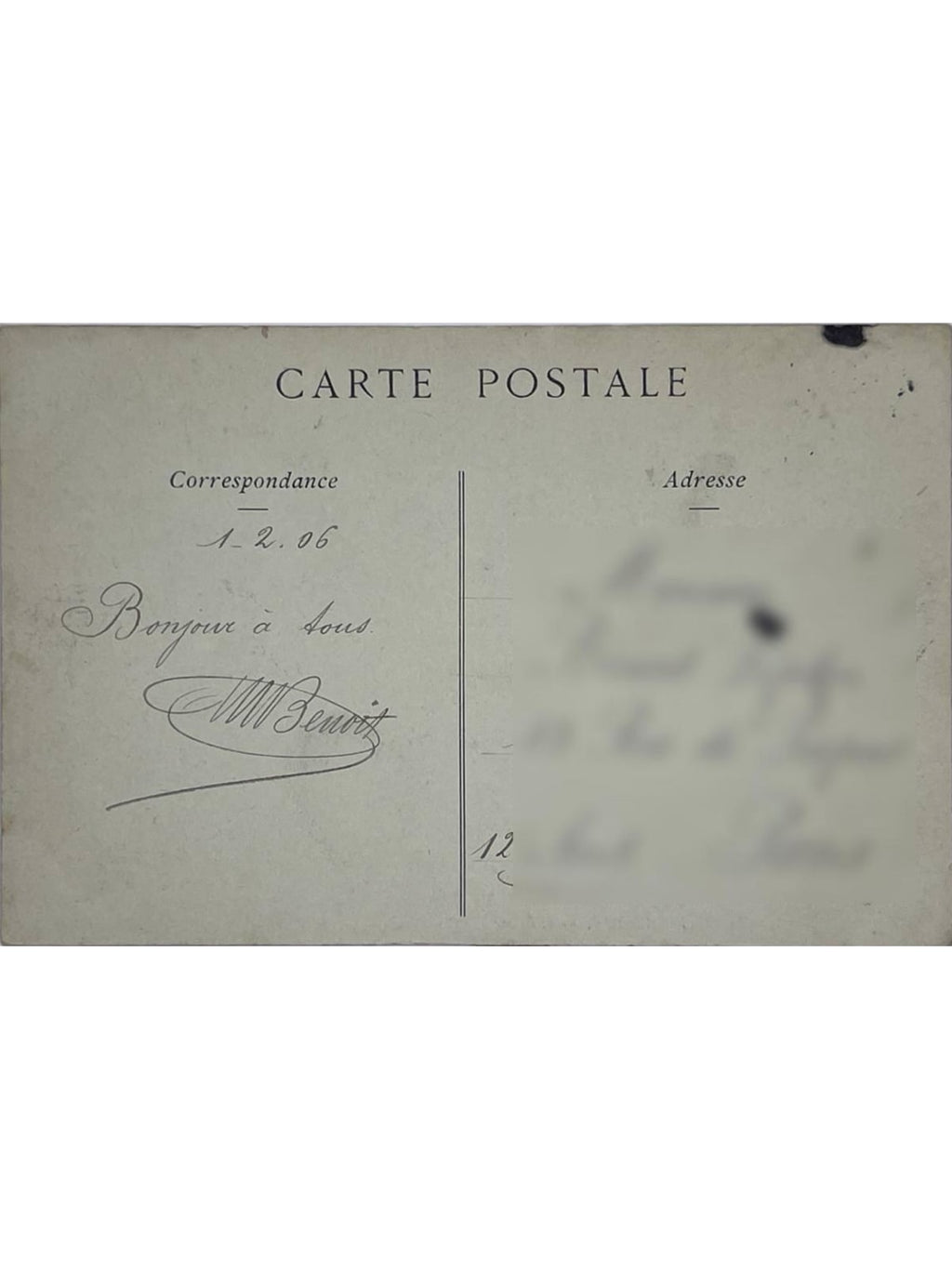 Verso de la carte postale