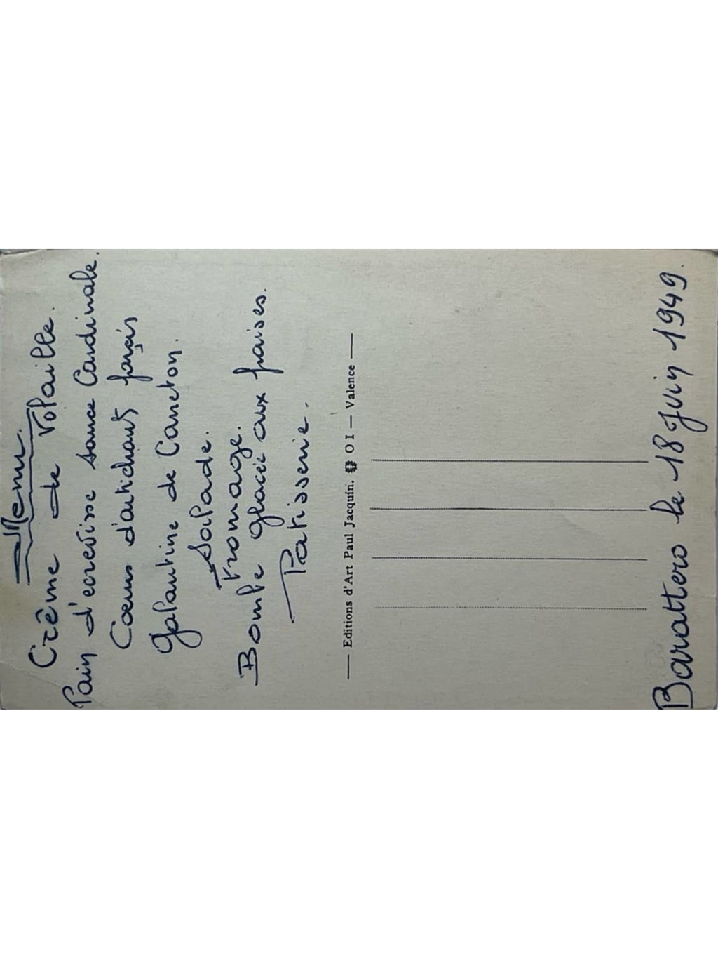 Verso de la carte postale