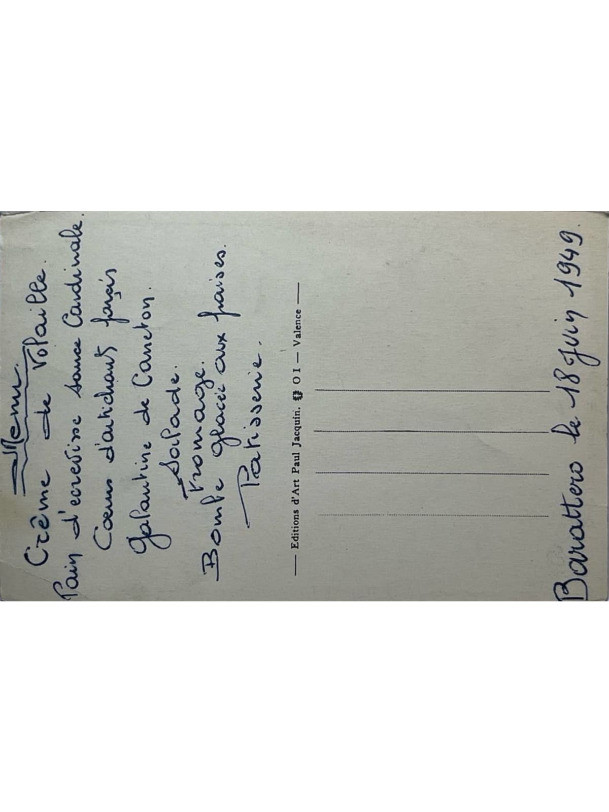 Verso de la carte postale