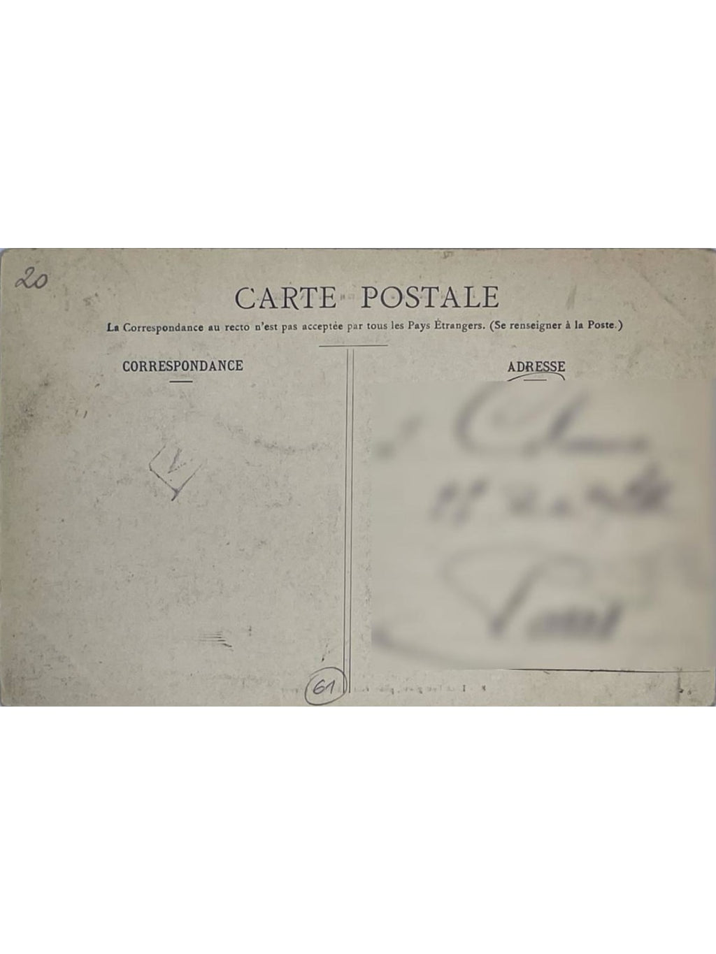 Verso de la carte postale