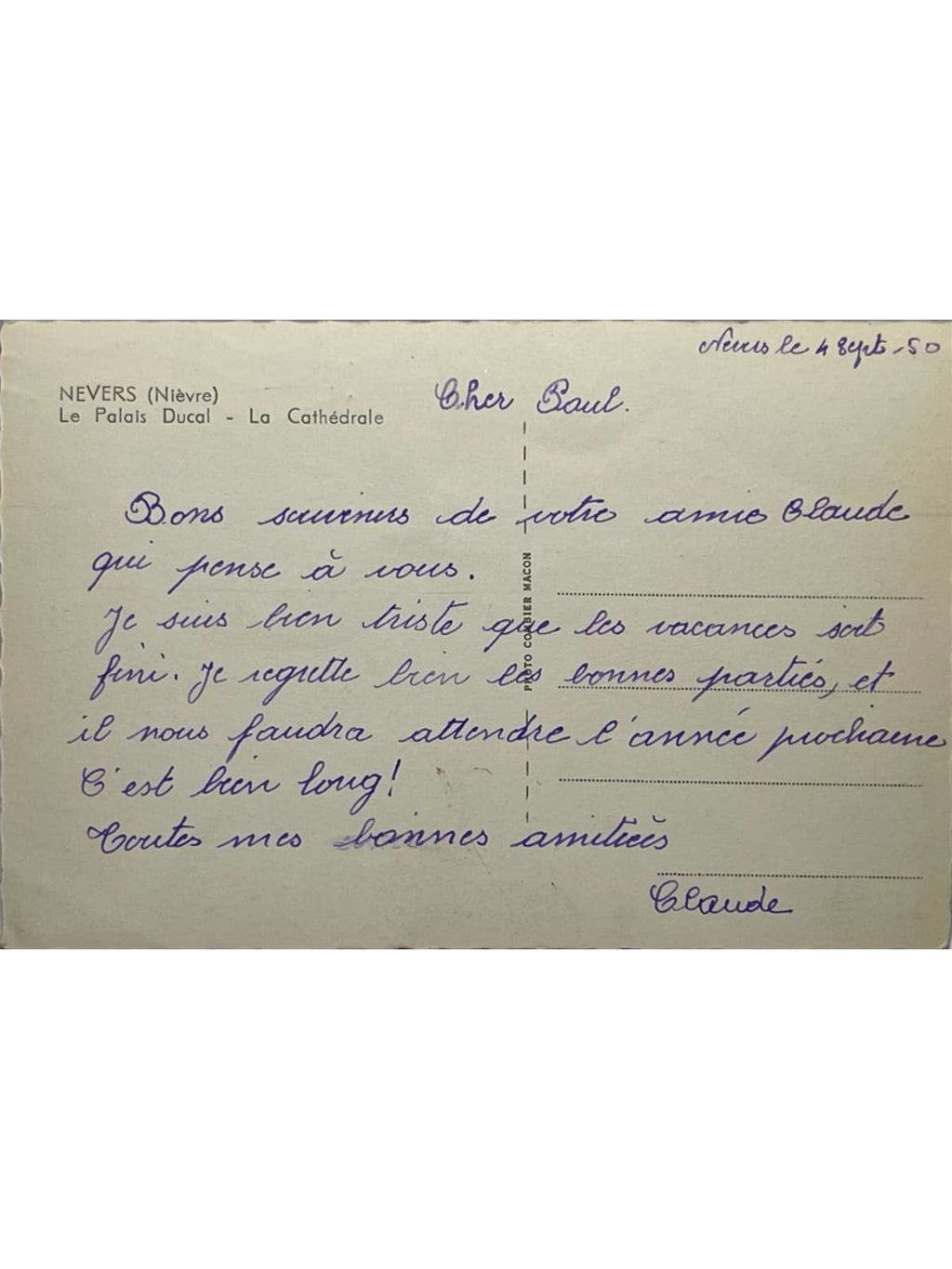 Verso de la carte postale