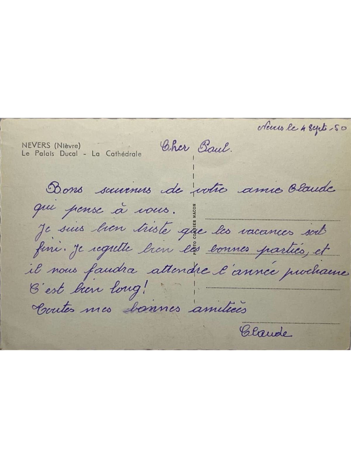 Verso de la carte postale