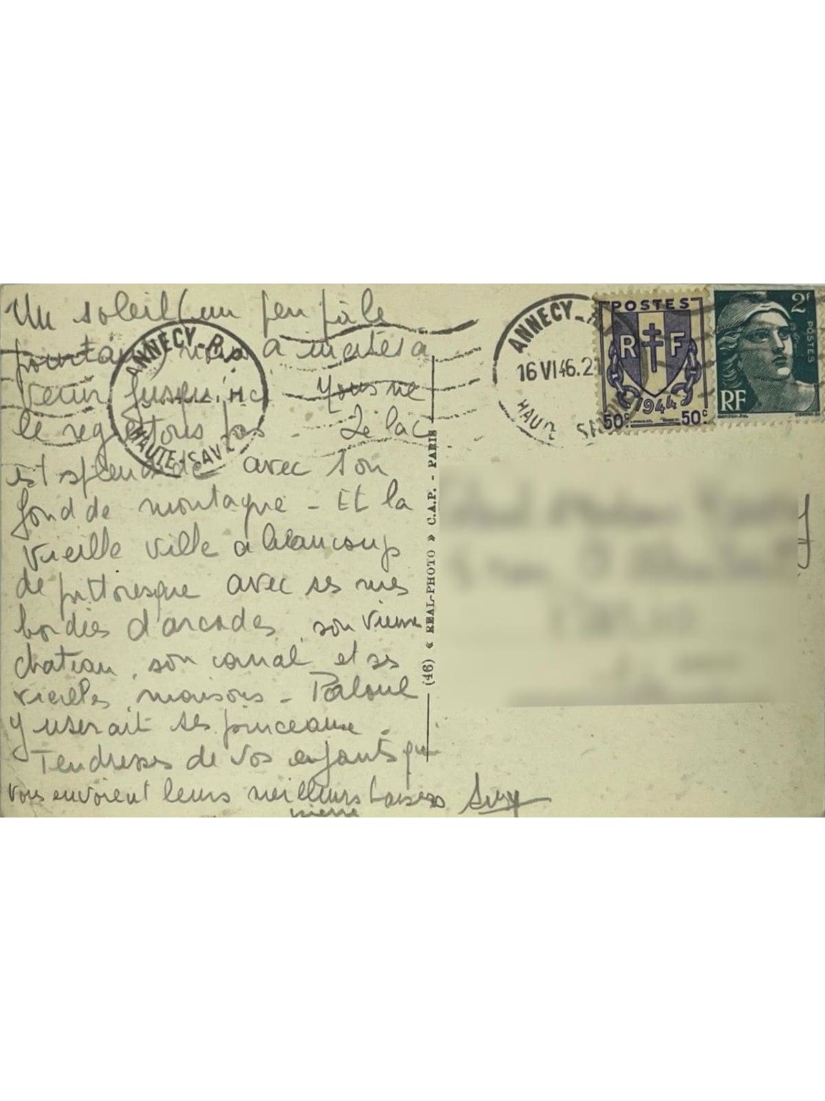Verso de la carte postale