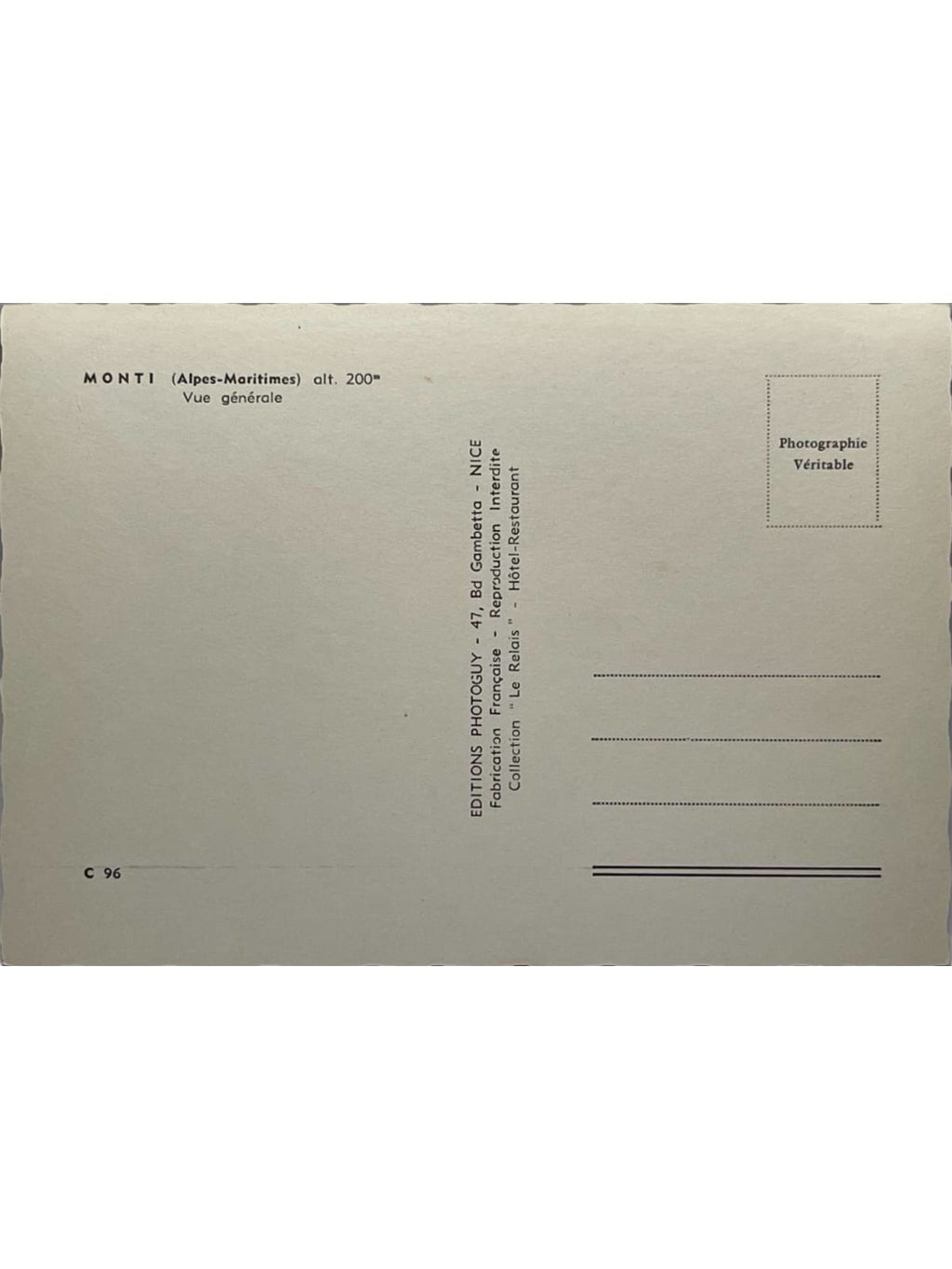 Verso de la carte postale
