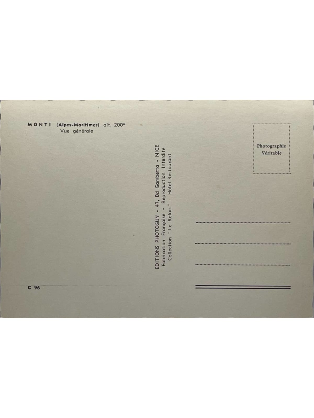 Verso de la carte postale