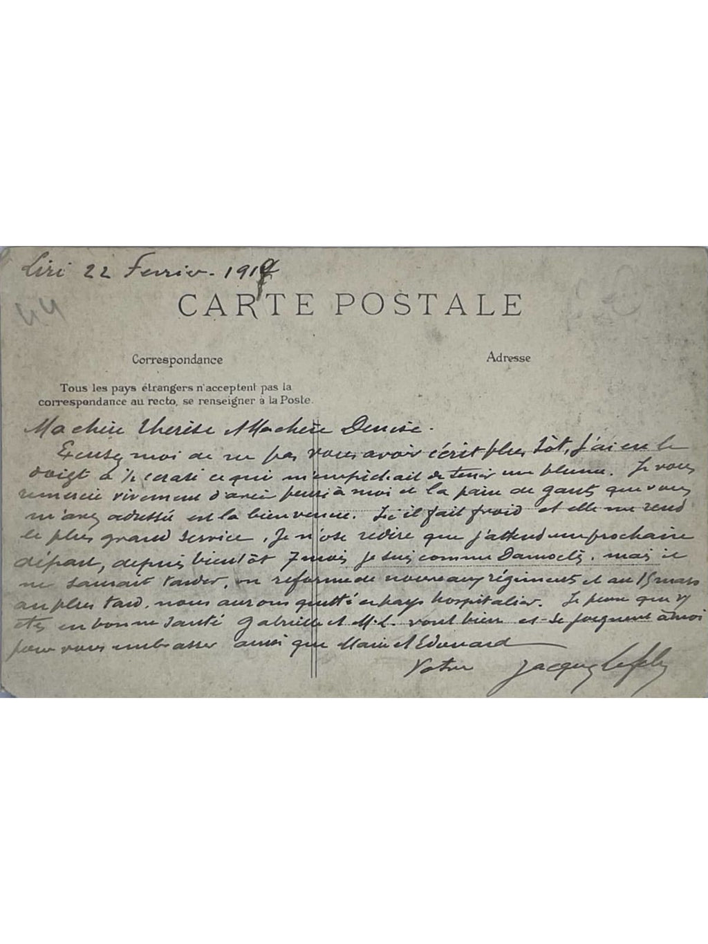 Verso de la carte postale