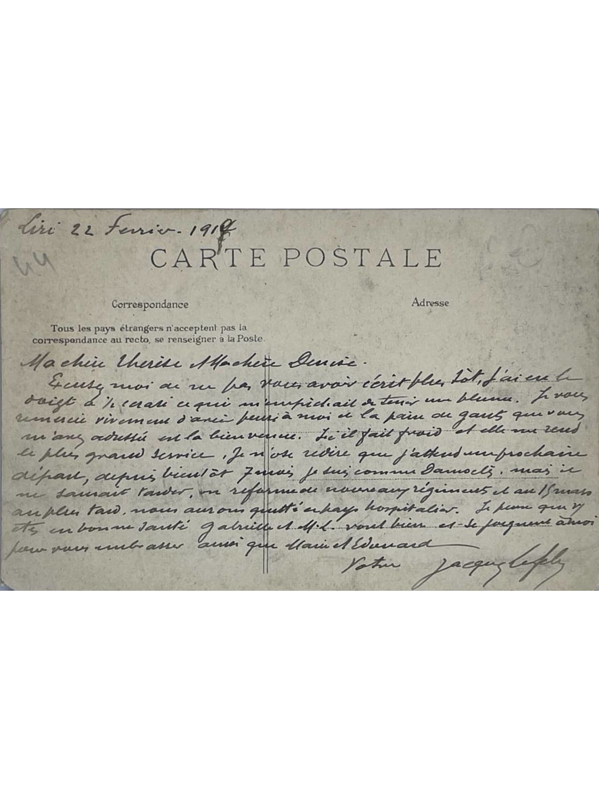 Verso de la carte postale