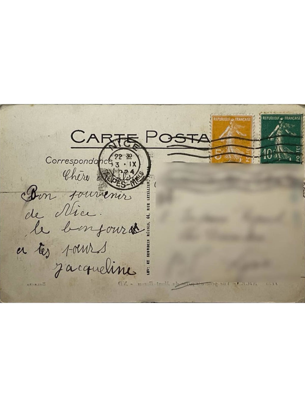 Verso de la carte postale