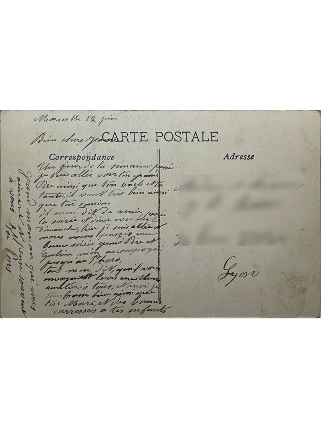 Verso de la carte postale