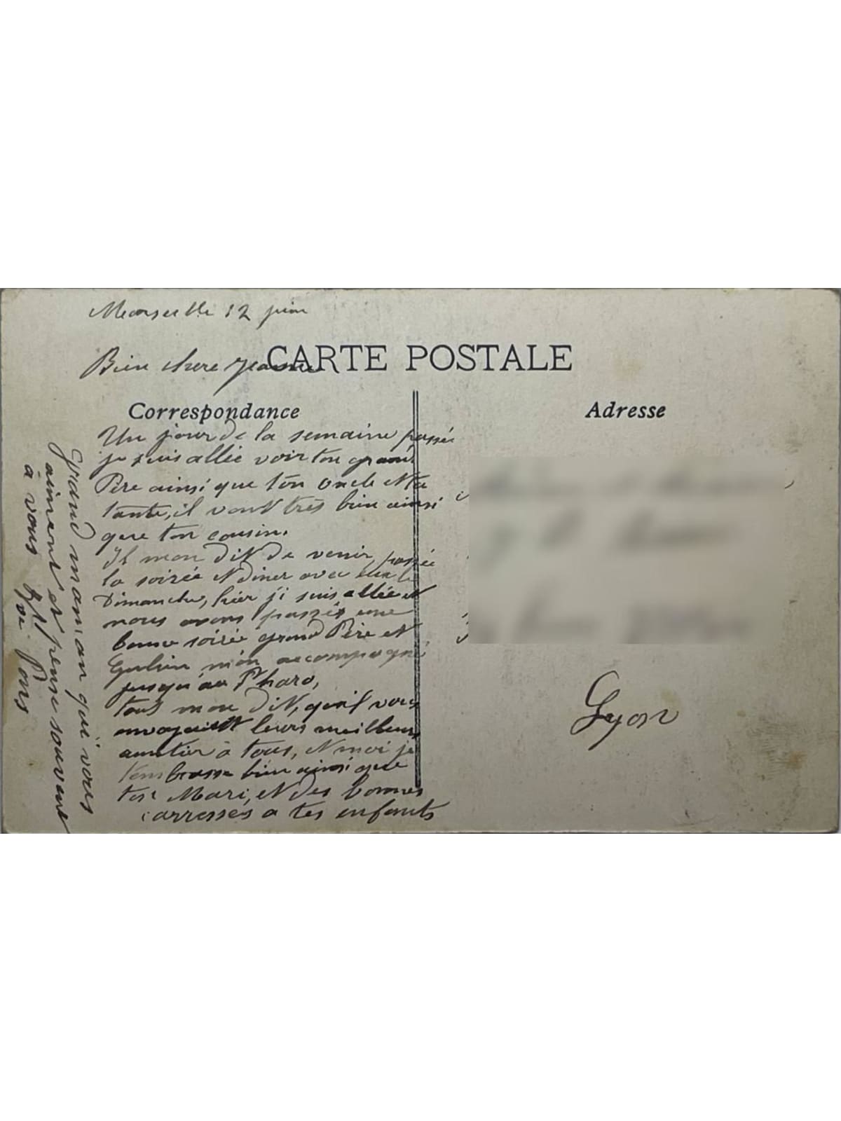 Verso de la carte postale