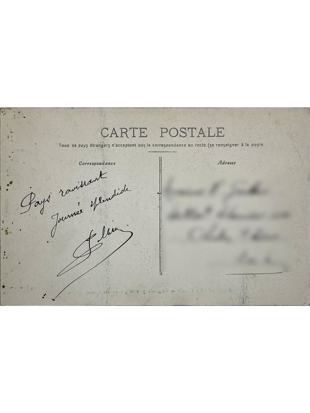 Verso de la carte postale