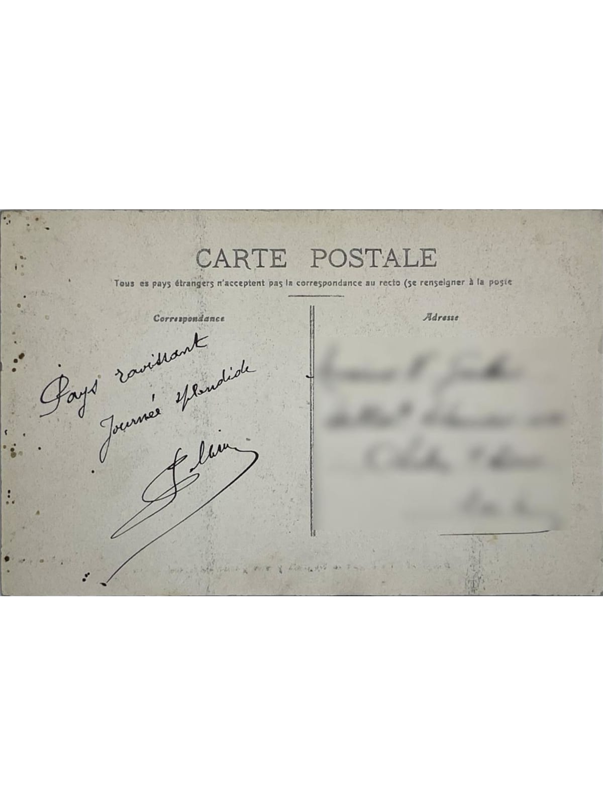 Verso de la carte postale
