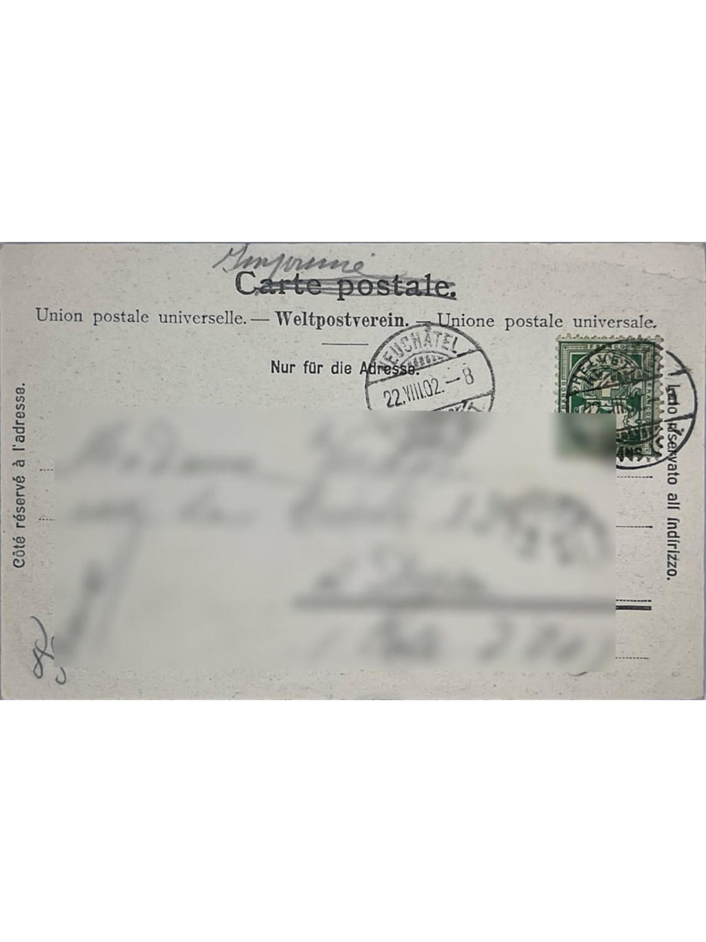 Verso de la carte postale