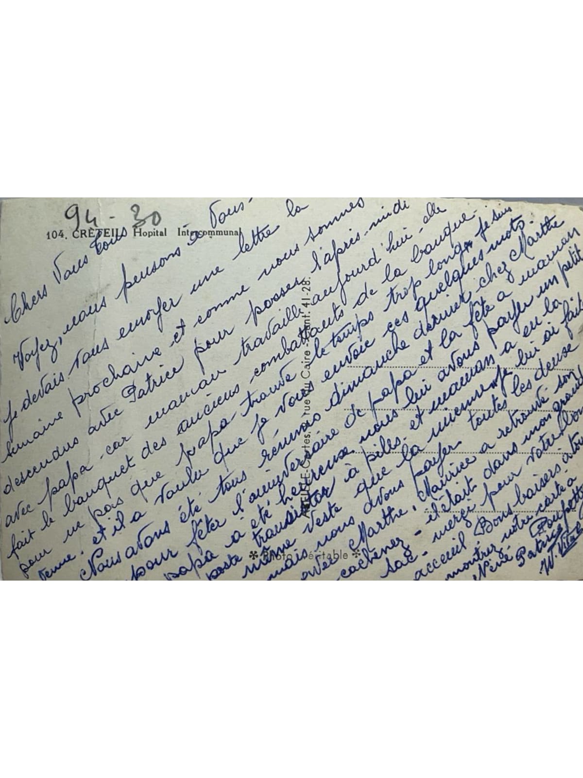 Verso de la carte postale