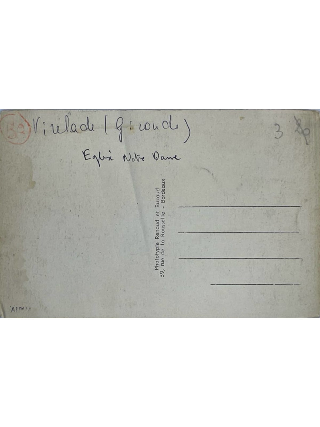 Verso de la carte postale