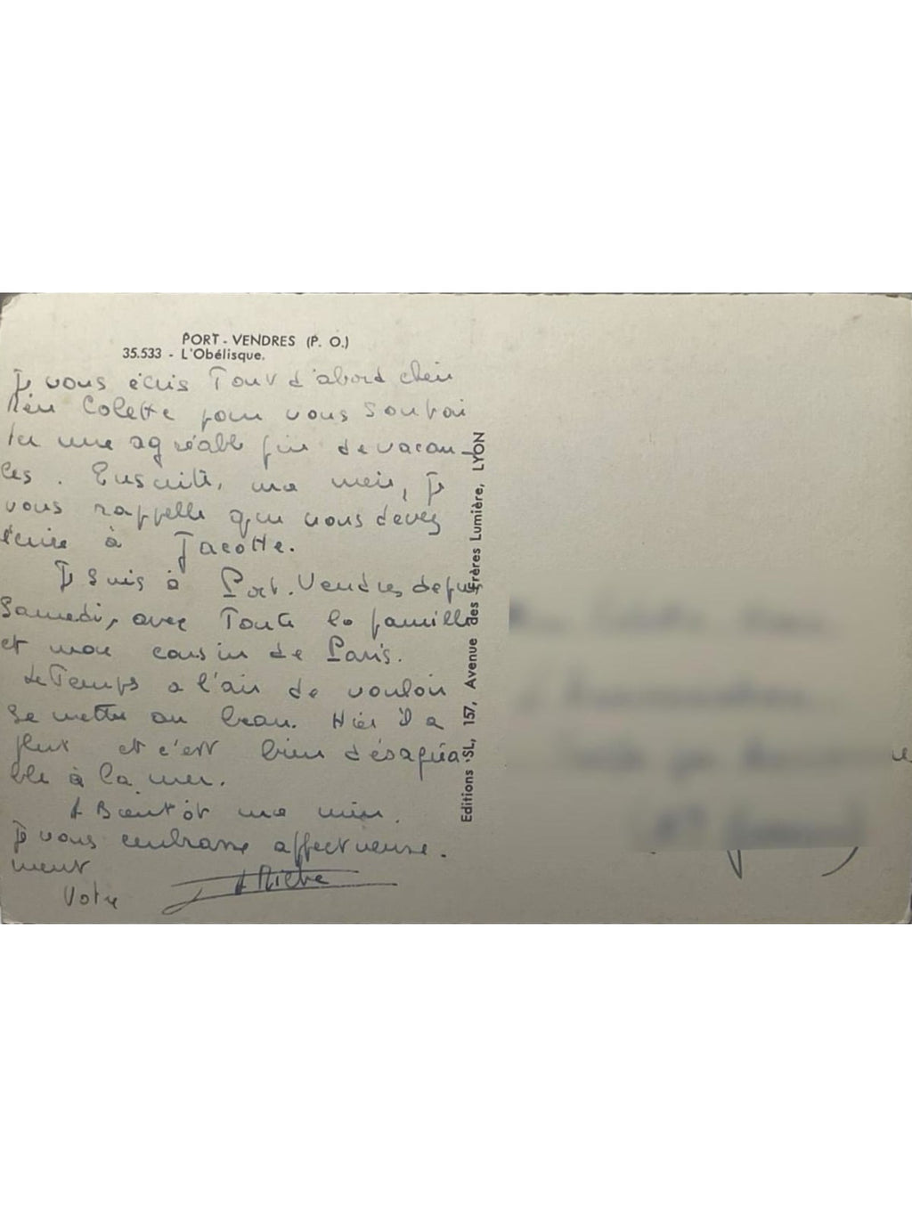 Verso de la carte postale