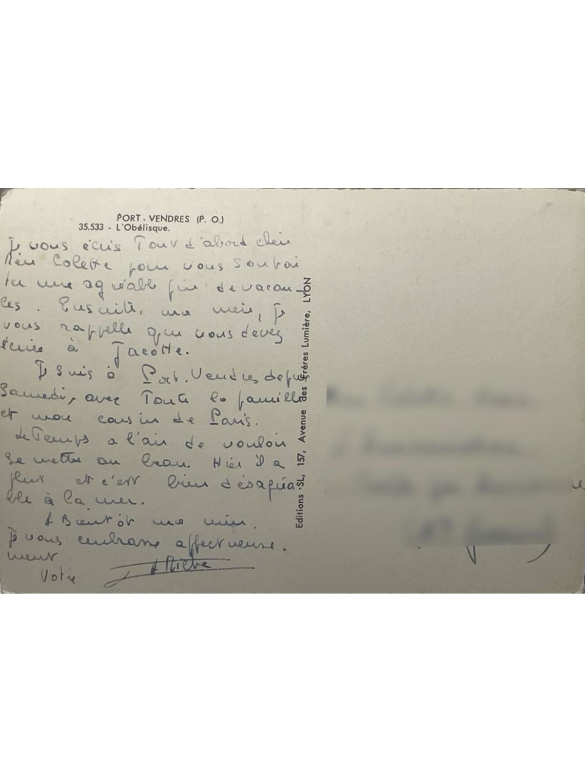 Verso de la carte postale