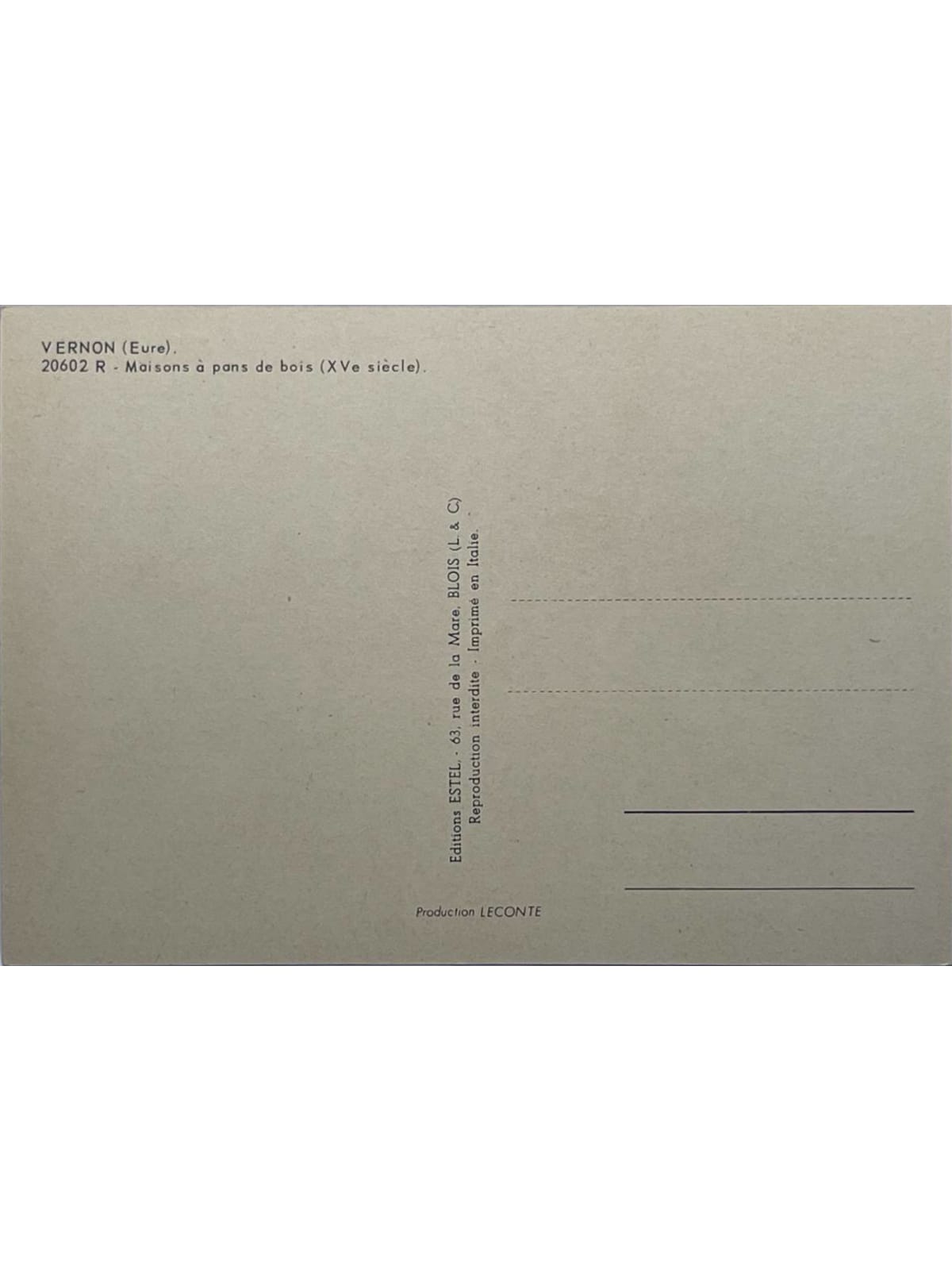 Verso de la carte postale