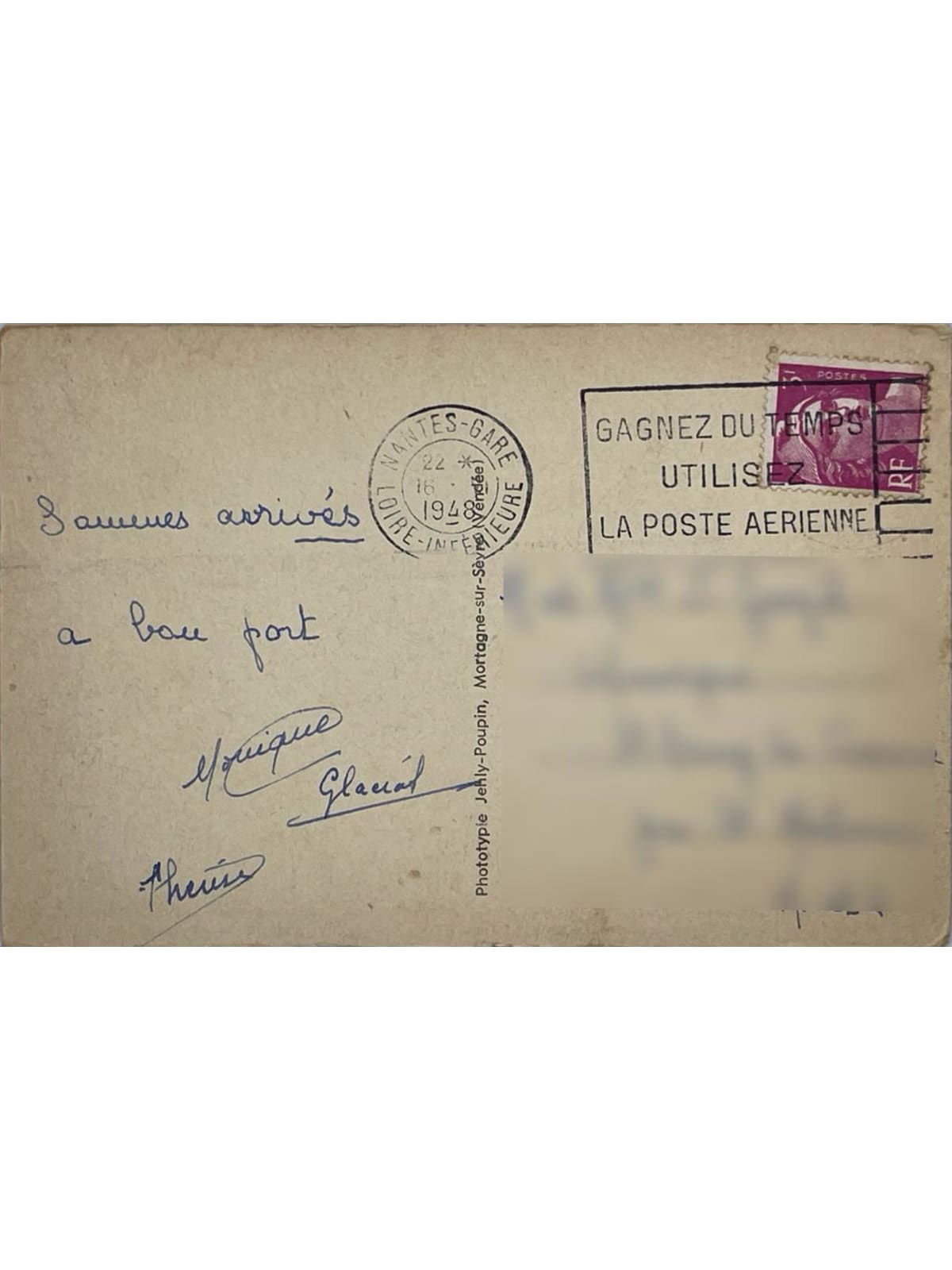 Verso de la carte postale