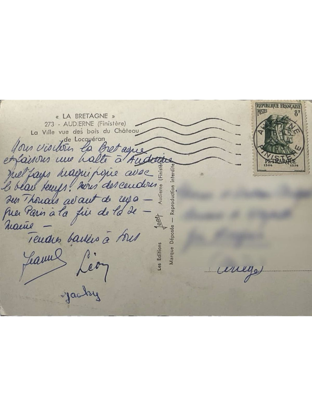 Verso de la carte postale