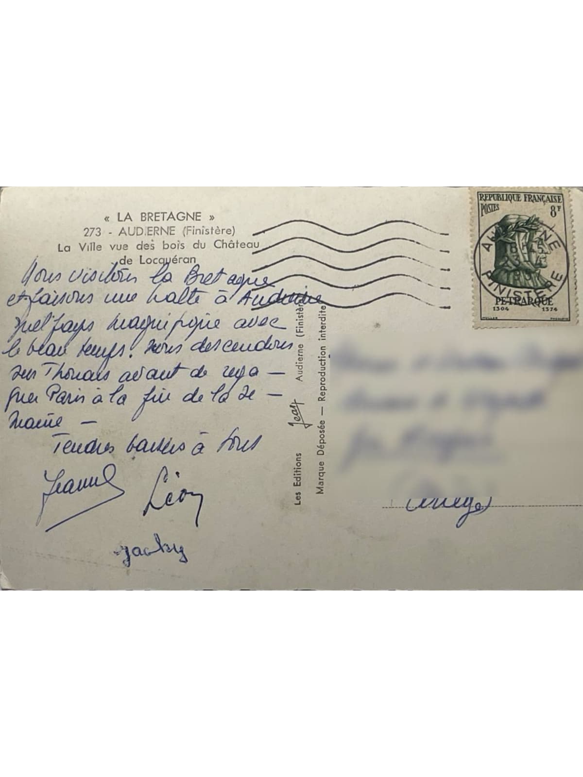 Verso de la carte postale