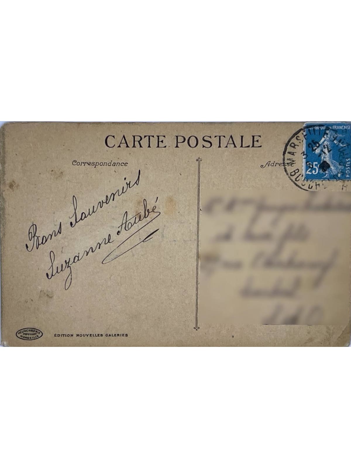 Verso de la carte postale