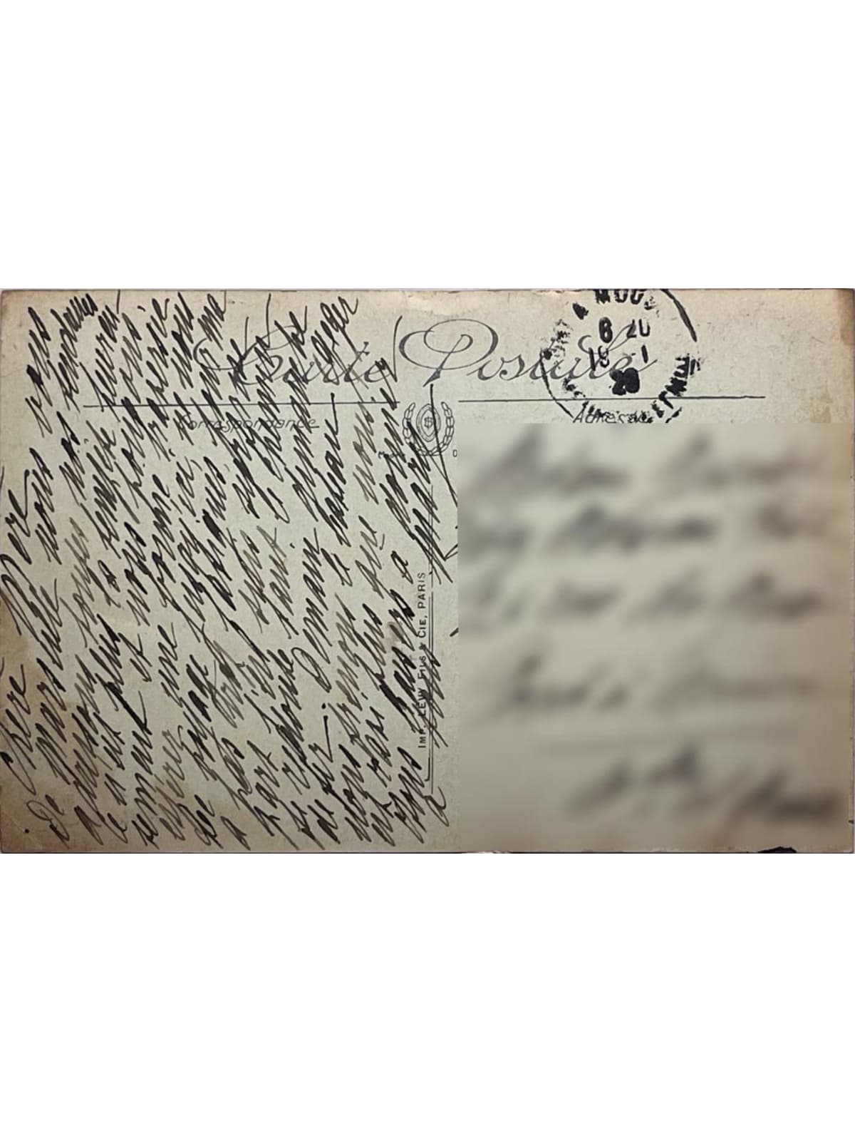 Verso de la carte postale