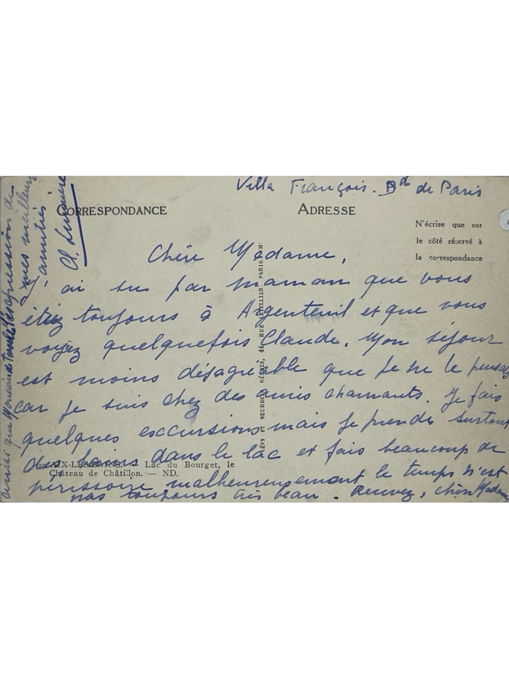 Verso de la carte postale