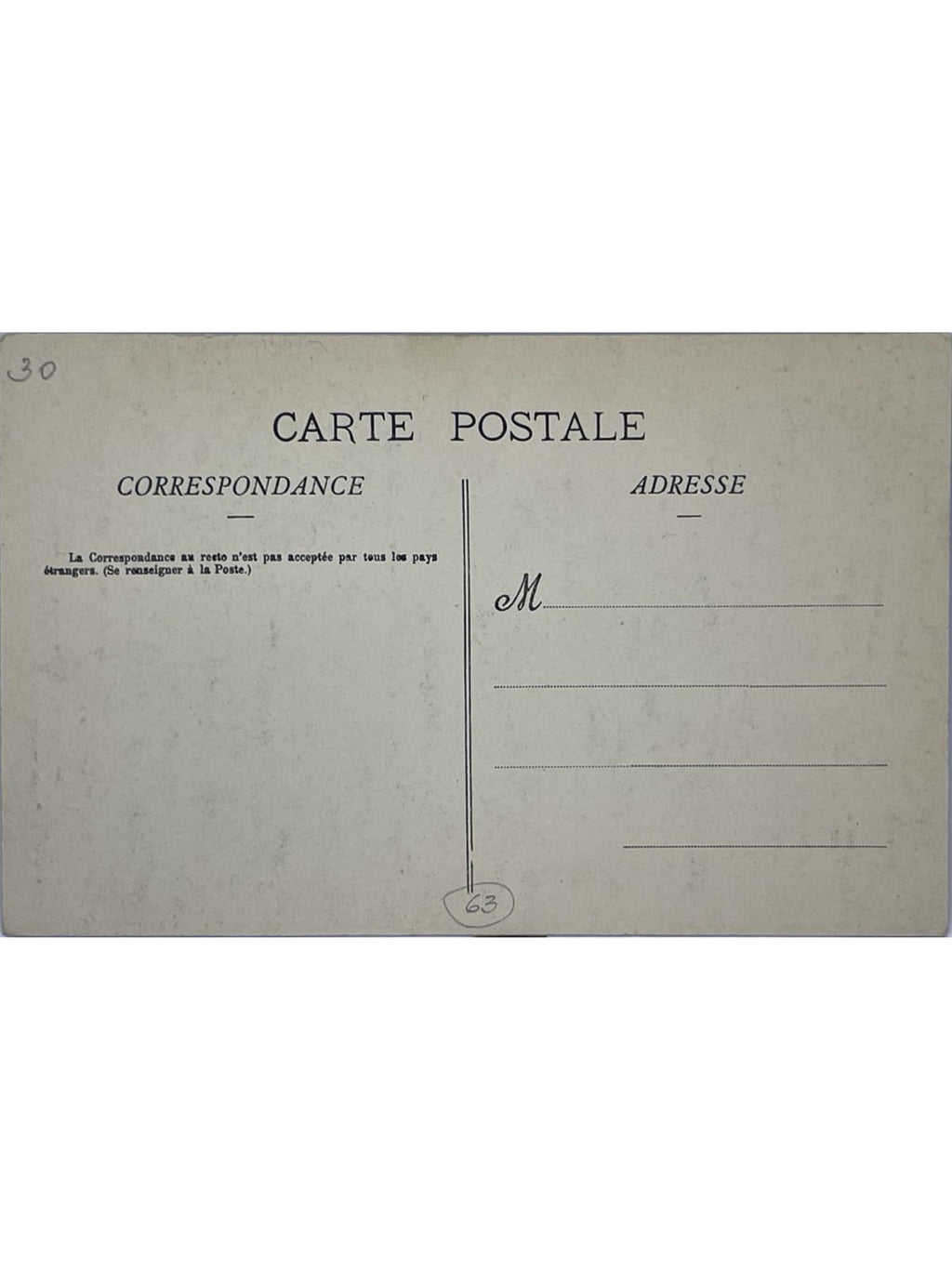 Verso de la carte postale