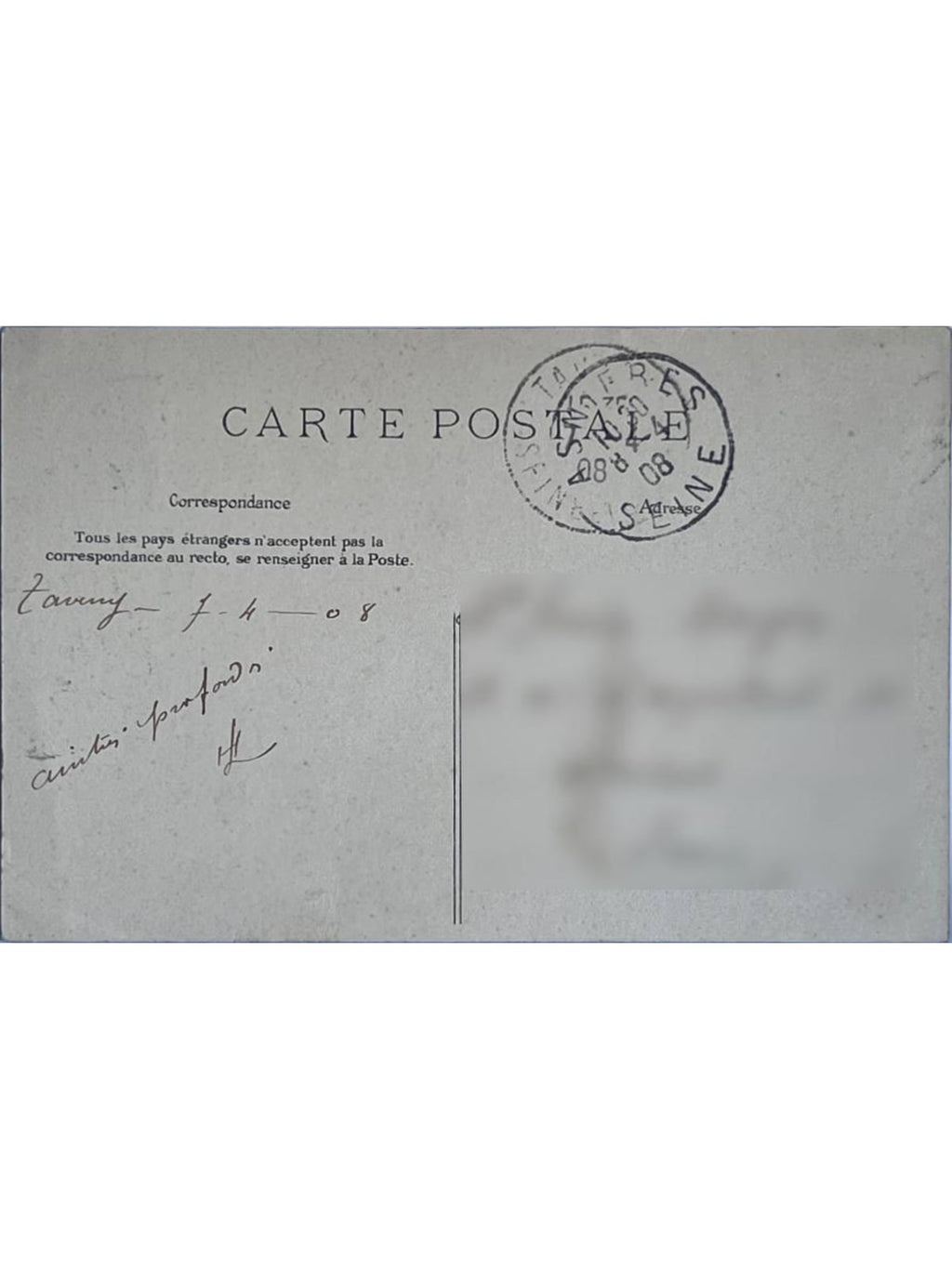 Verso de la carte postale