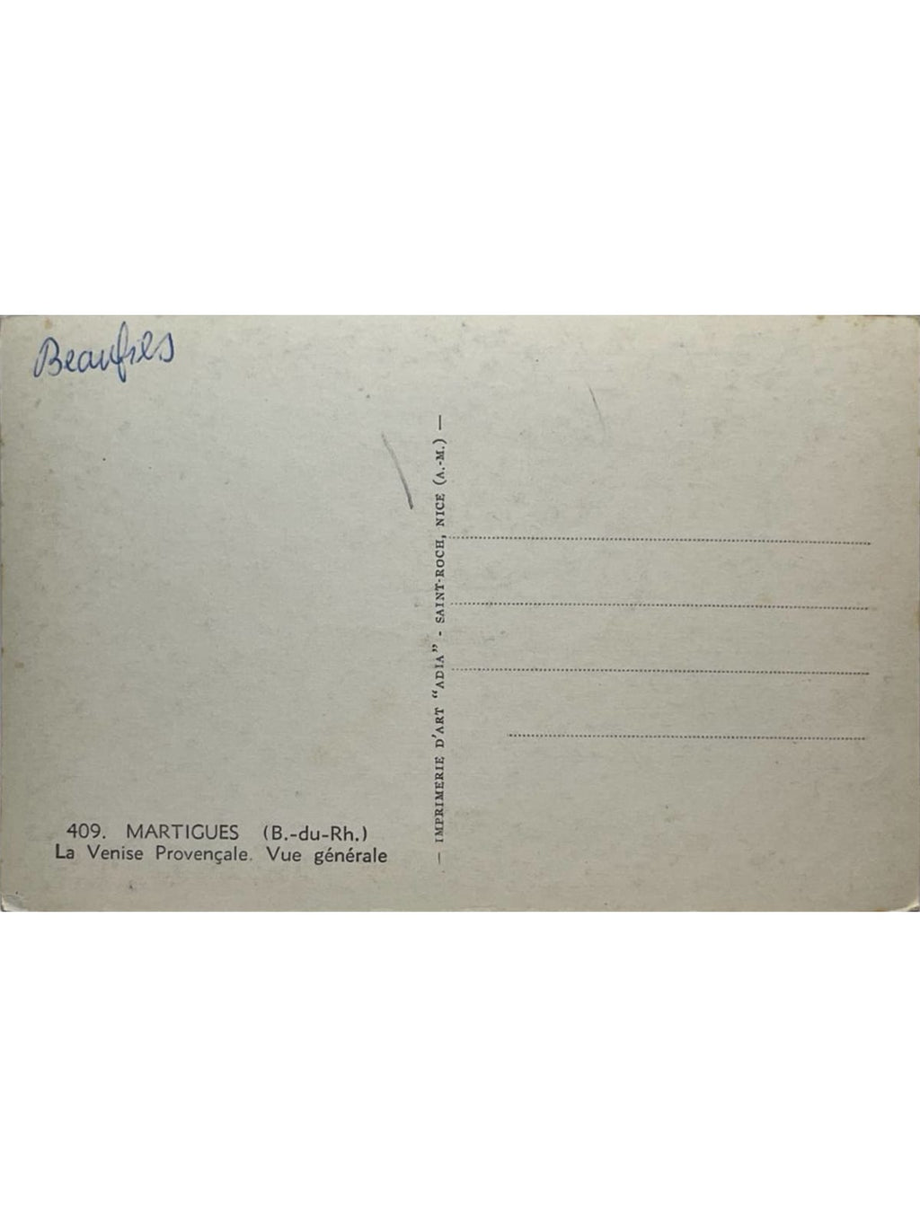 Verso de la carte postale