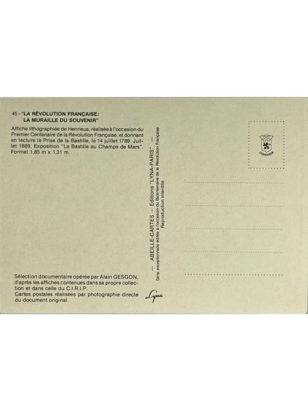 Verso de la carte postale