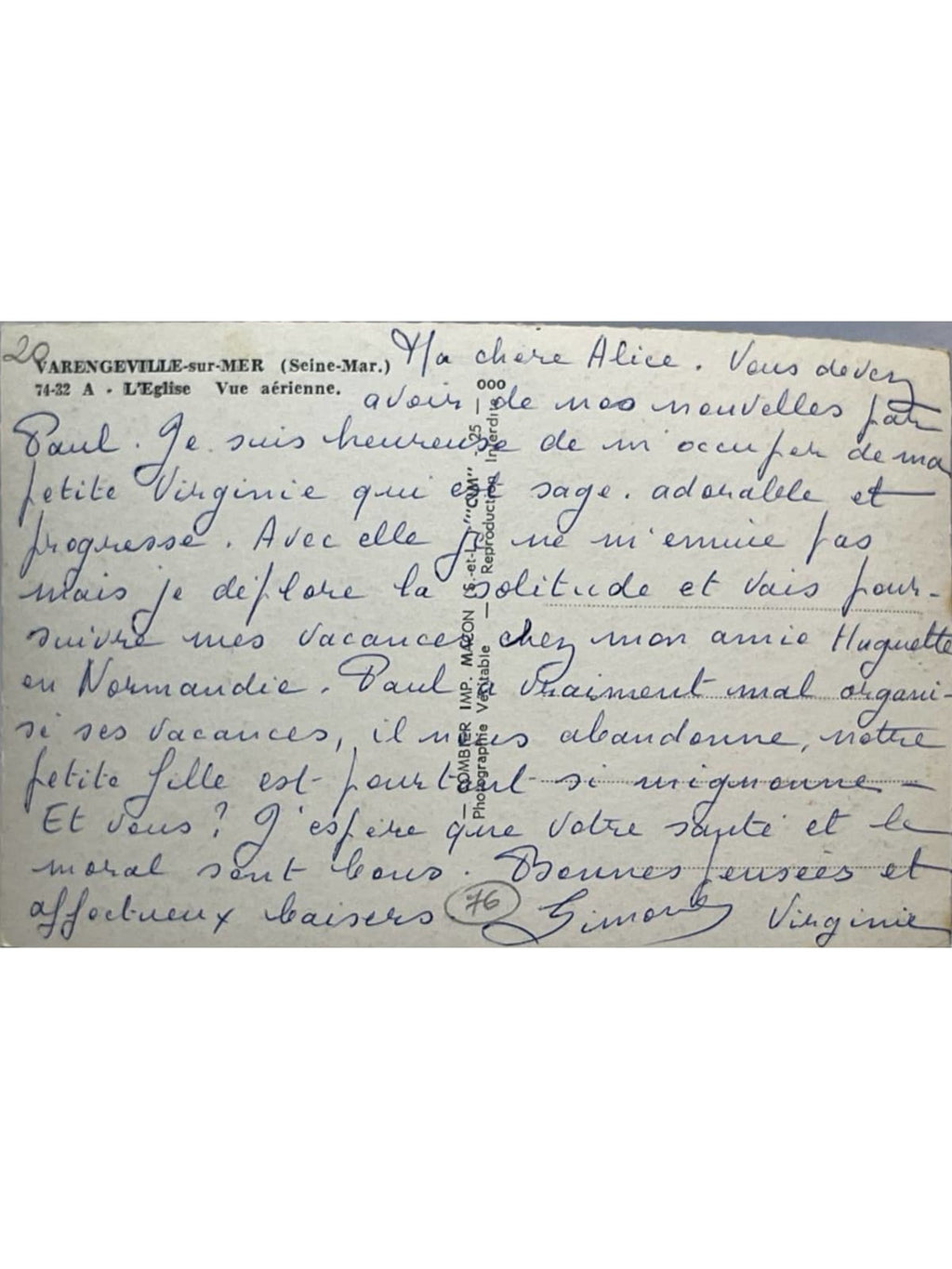 Verso de la carte postale
