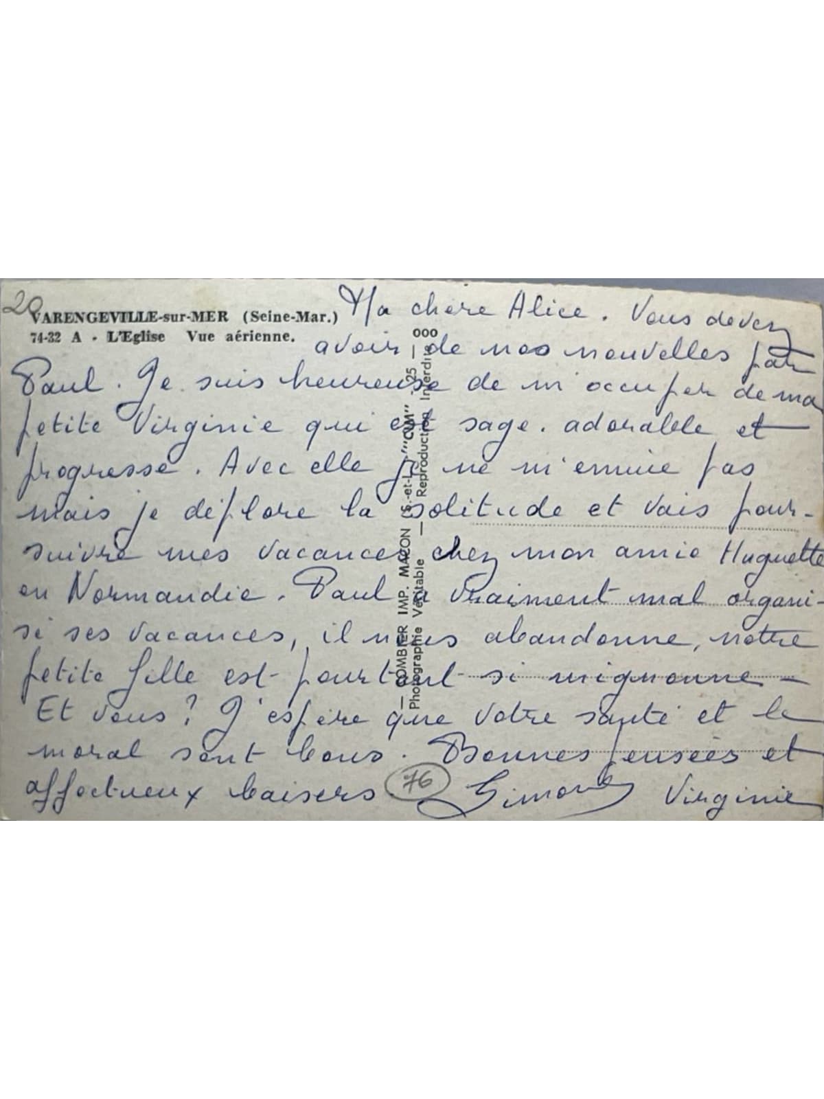 Verso de la carte postale