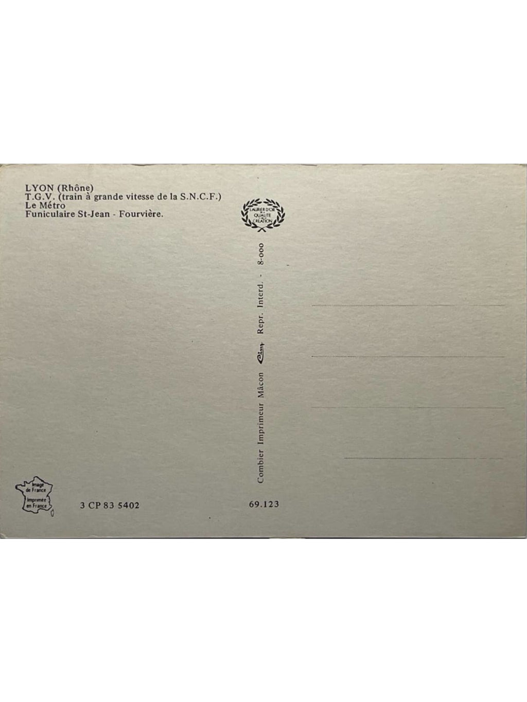Verso de la carte postale