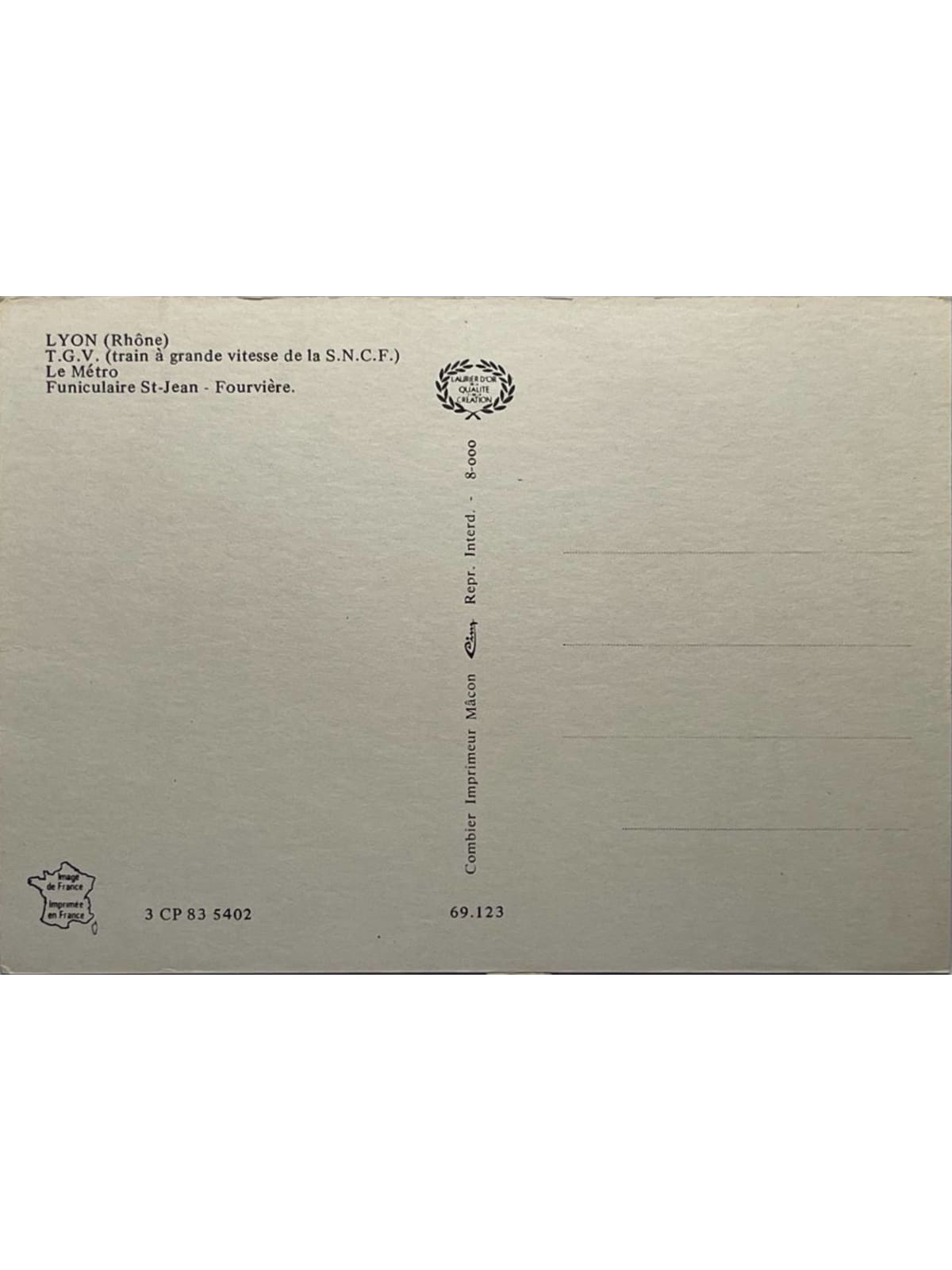 Verso de la carte postale