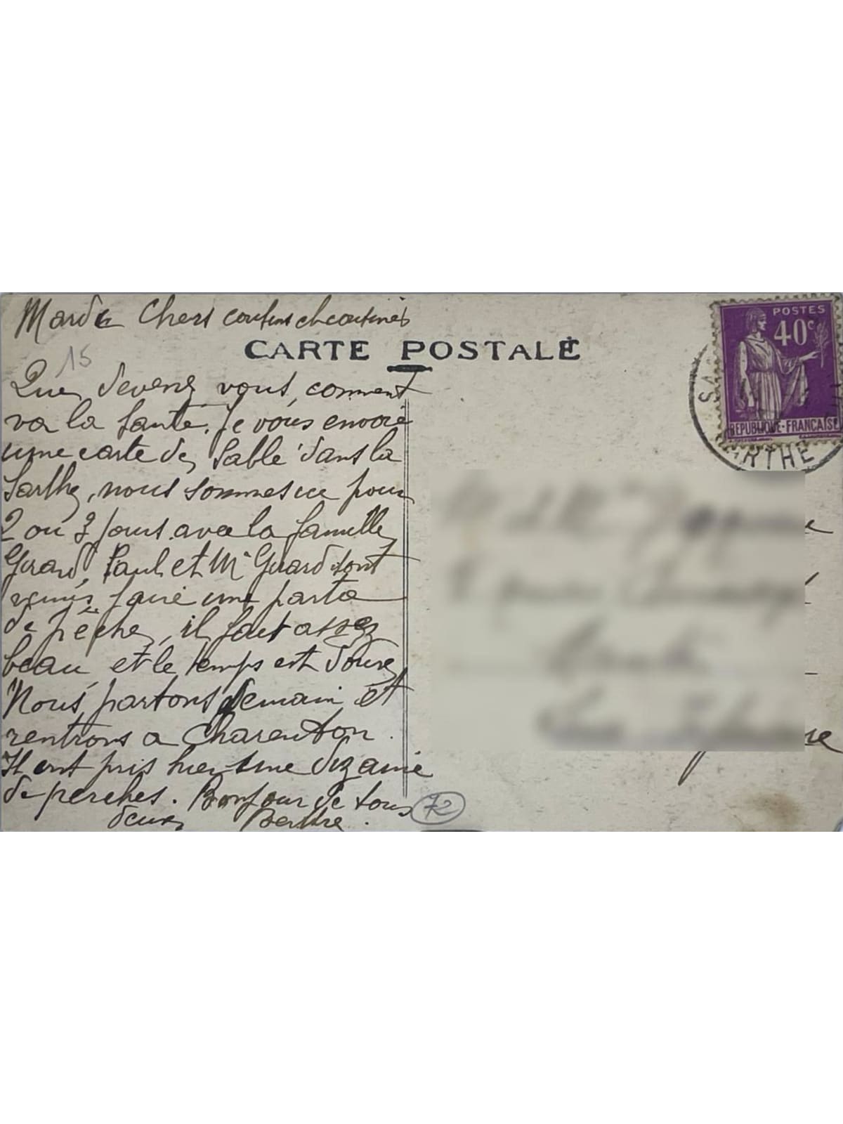 Verso de la carte postale