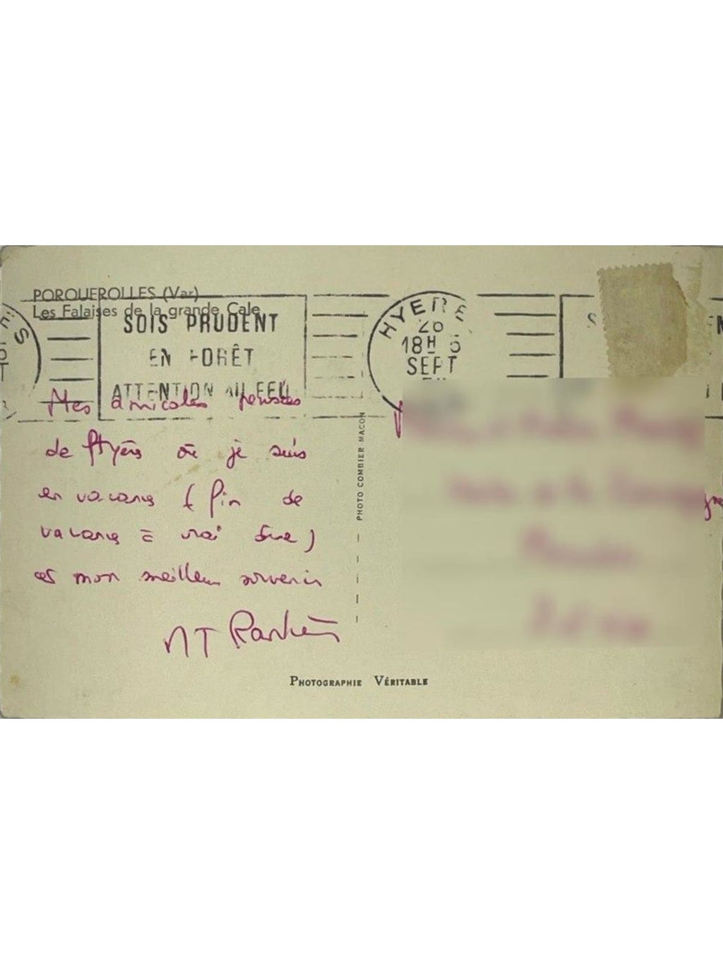 Verso de la carte postale