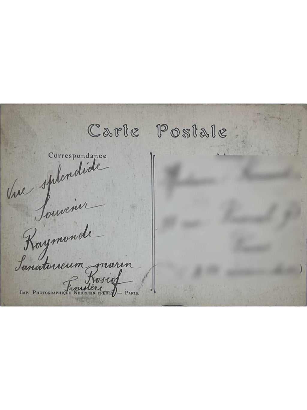 Verso de la carte postale