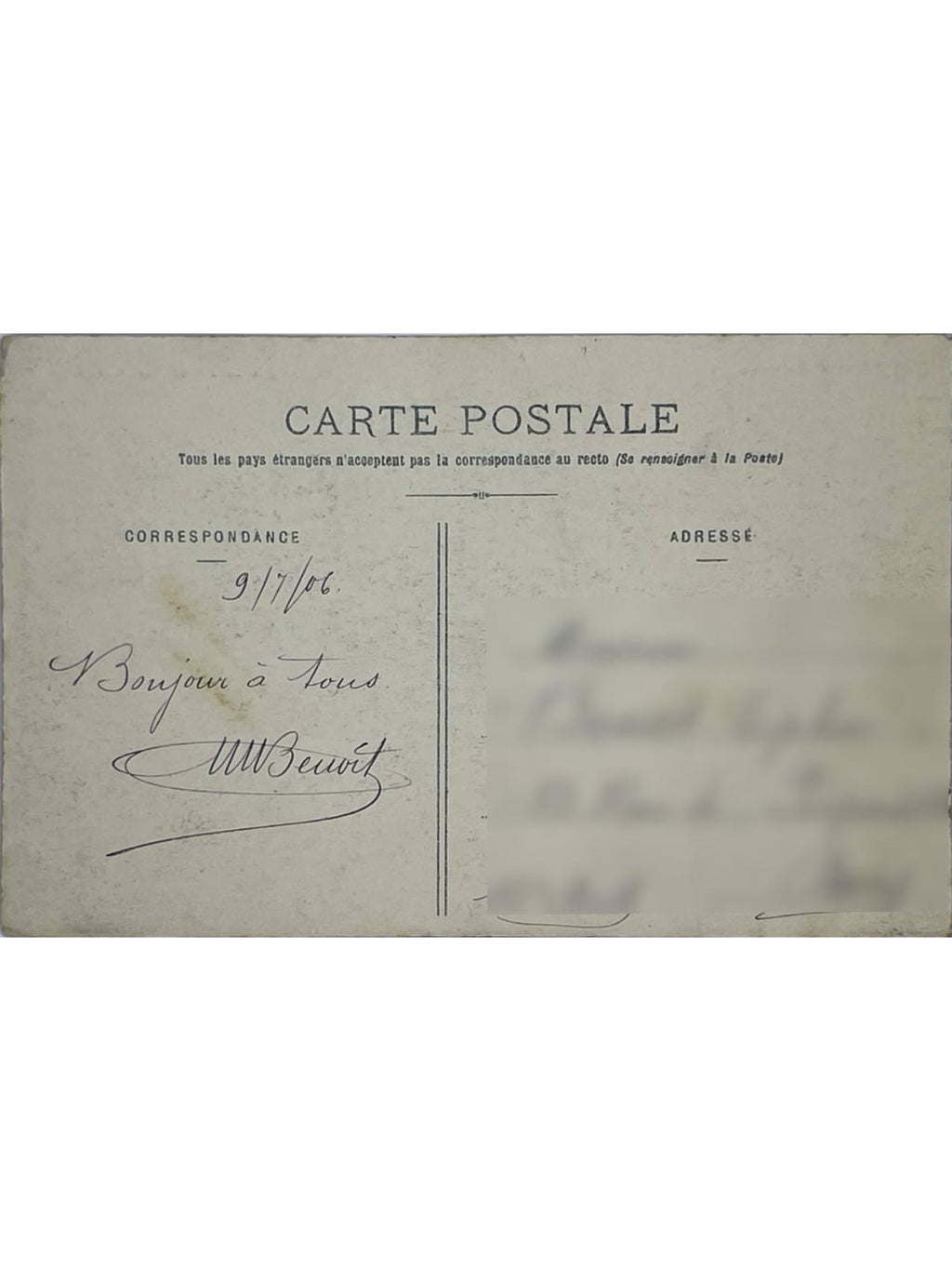 Verso de la carte postale