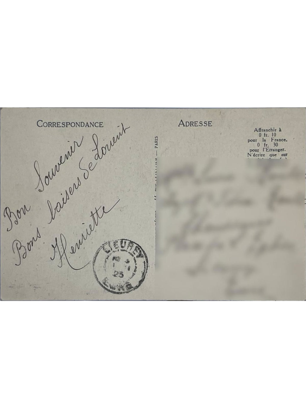 Verso de la carte postale