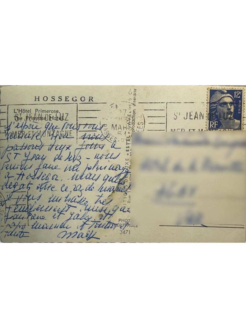 Verso de la carte postale