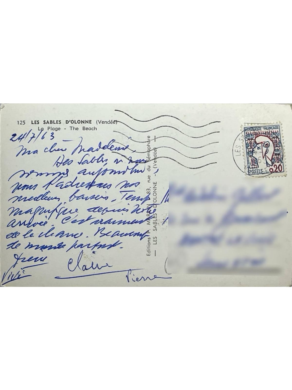 Verso de la carte postale